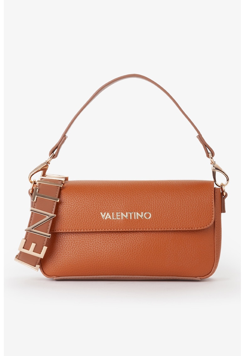 Geanta de piele ecologica cu bareta de umar si logo - Caramel