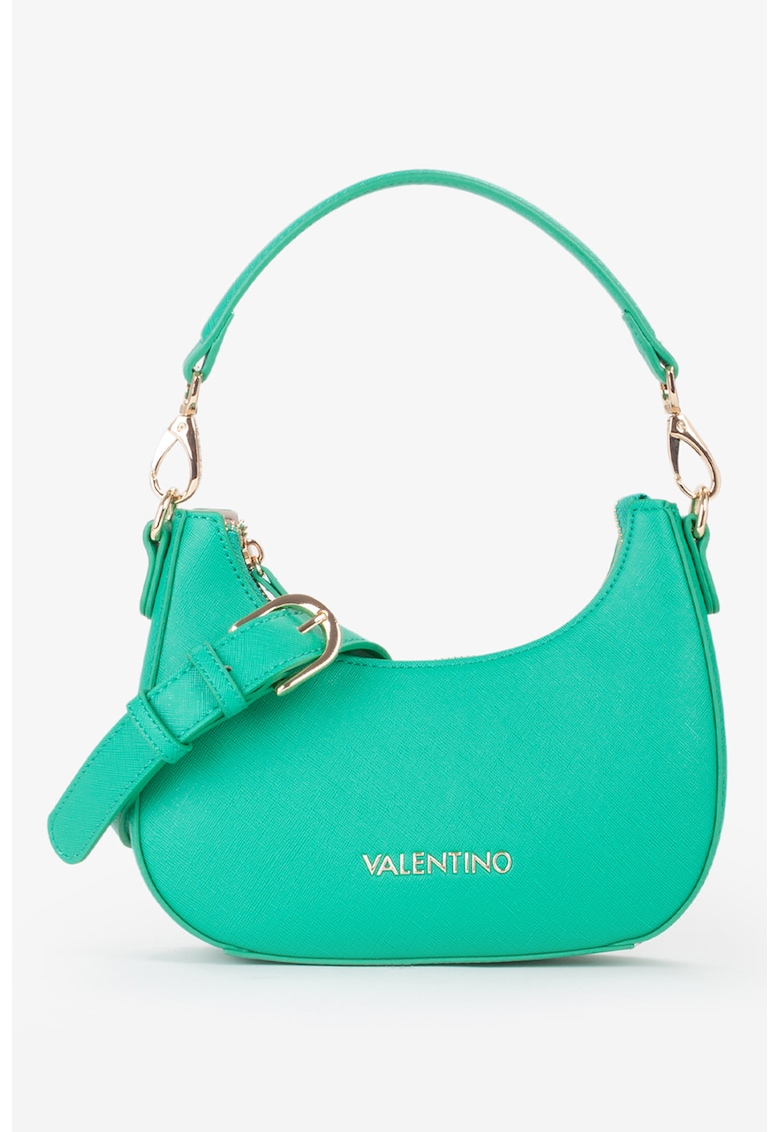 Geanta semiluna din piele ecologica cu bareta detasabila cu logo Zero - Turcoaz