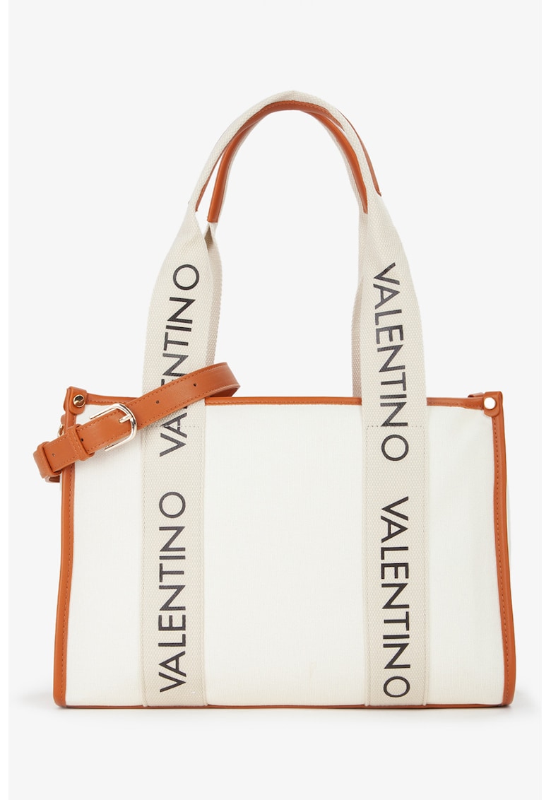 Geanta shopper din material textil cu manere cu logo Candle - Caramel/Alb murdar