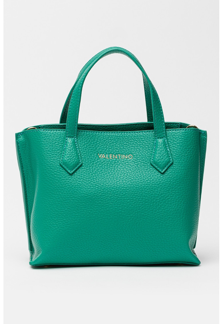 Geanta din piele eclologica cu maner si bareta din material textil de umar - Verde aquamarin