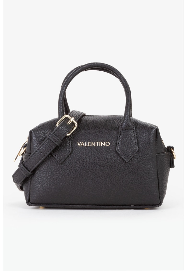 Geanta din piele ecologica cu maner - fermoar si logo - Negru