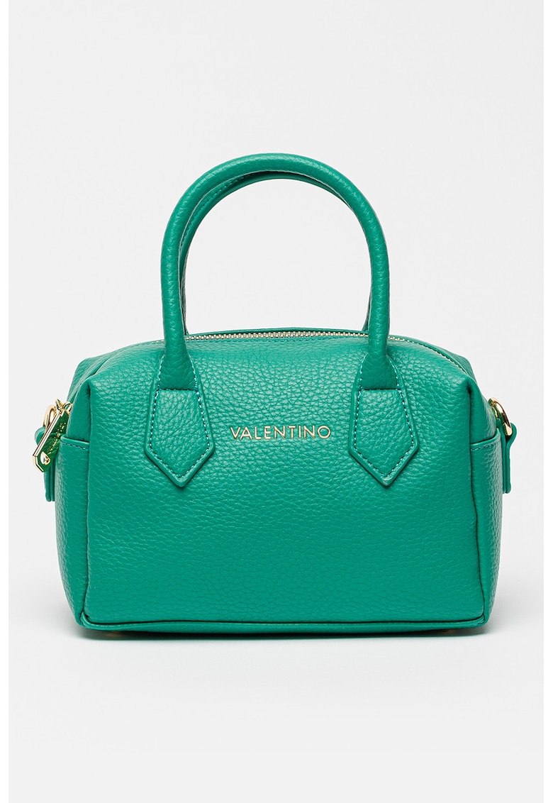 Geanta din piele ecologica cu maner - fermoar si logo - Verde aquamarin