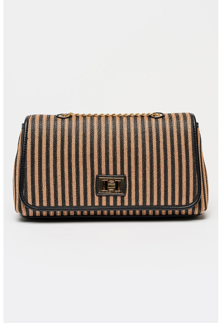 Geanta crossbody cu model in dungi Selene - Negru/Caramel