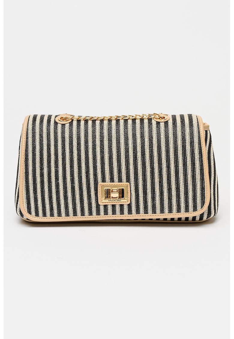 Geanta crossbody cu model in dungi Selene - Negru/Alb murdar/Bej deschis