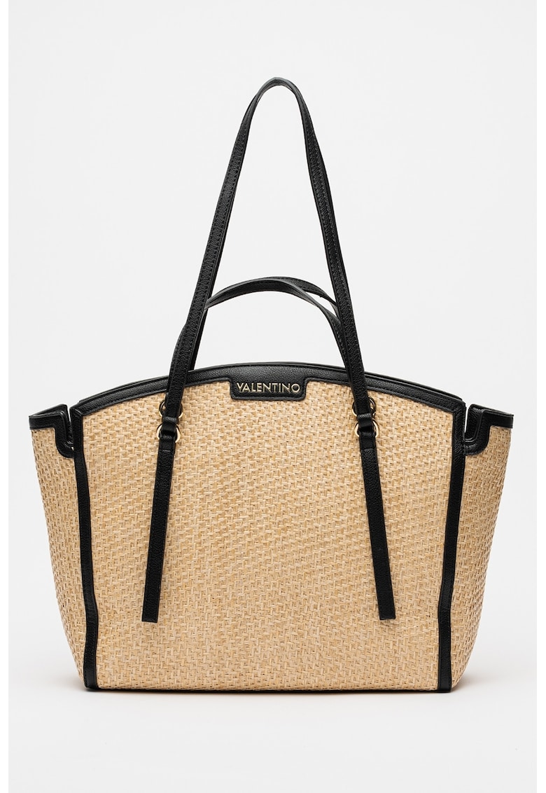 Geanta shopper cu detalii logo - Negru/Maro deschis