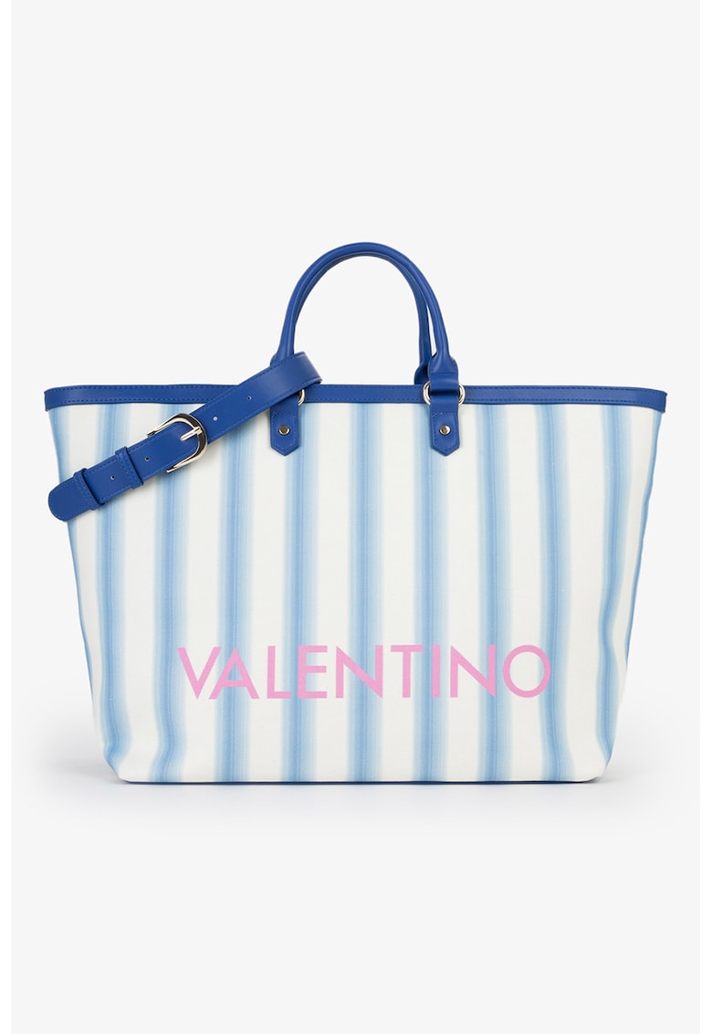 Geanta shopper din piele ecologica cu model floral - Alb/Albastru deschis