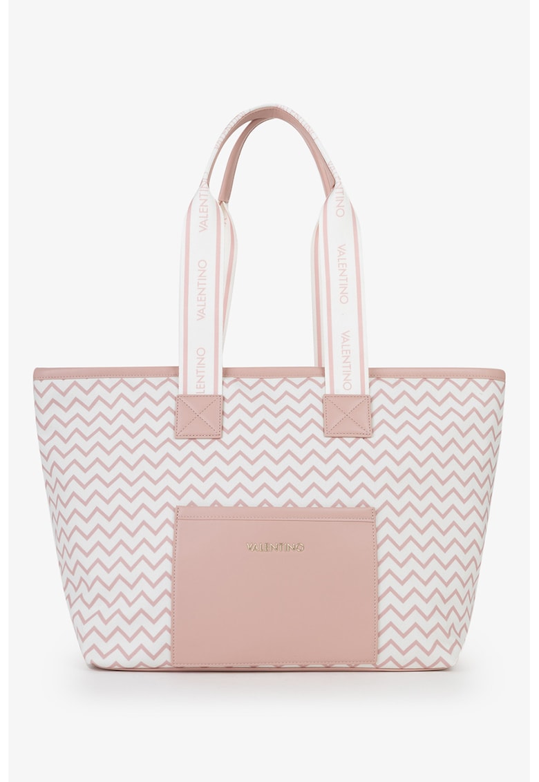 Geanta shopper cu model - Alb/Roz prafuit