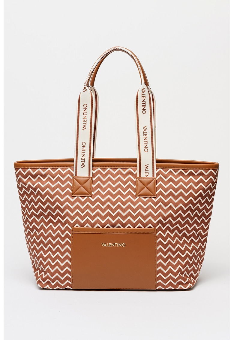 Geanta shopper cu model - Maro scortisoara/Alb murdar