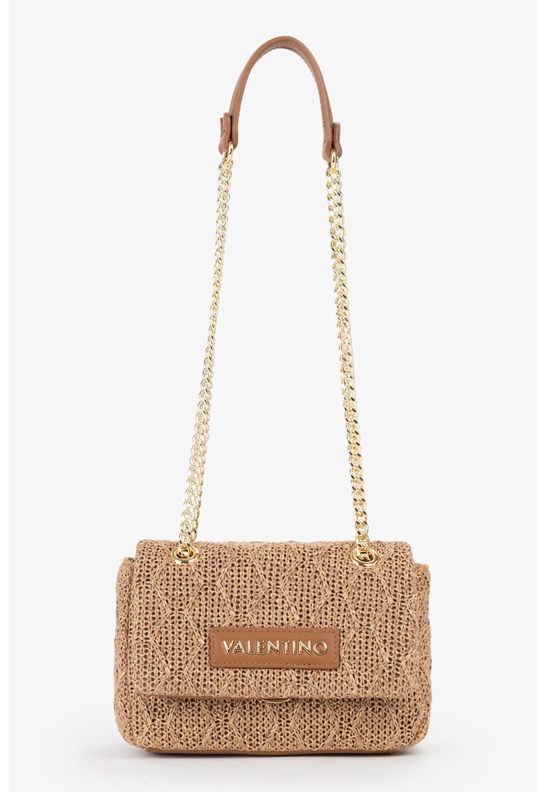 Geanta crossbody cu bareta dubla din lant - Maro deschis