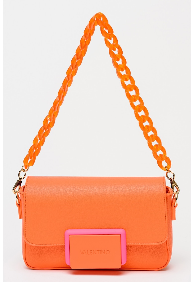 Geanta din piele ecologica cu bareta de umar Thetis - Portocaliu neon