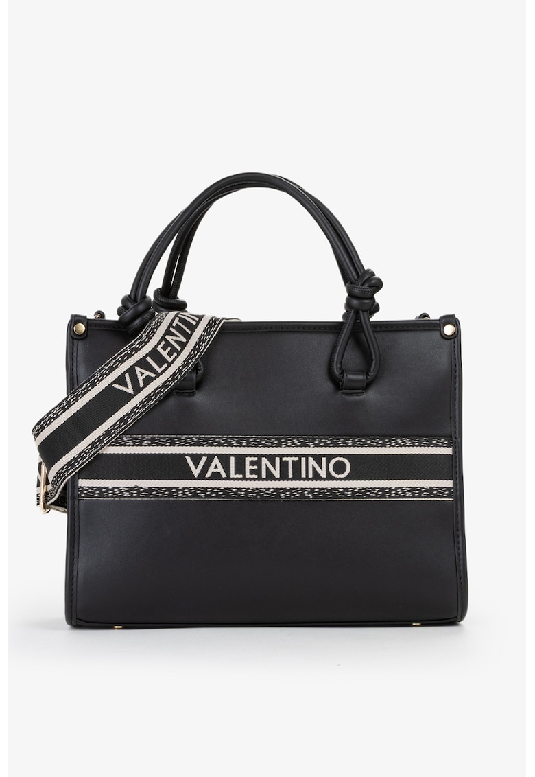 Geanta de piele ecologica cu logo si maner - Negru