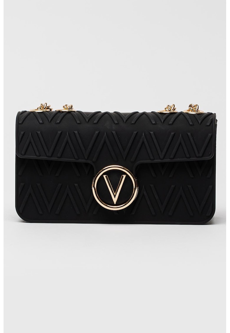 Geanta crossbody cu monograma in relief si bareta de lant - Negru