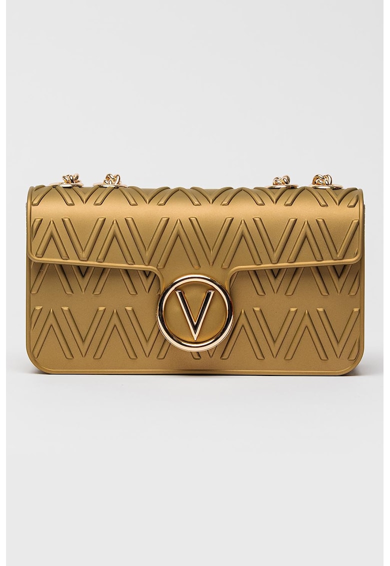 Geanta crossbody cu monograma in relief si bareta de lant - Auriu