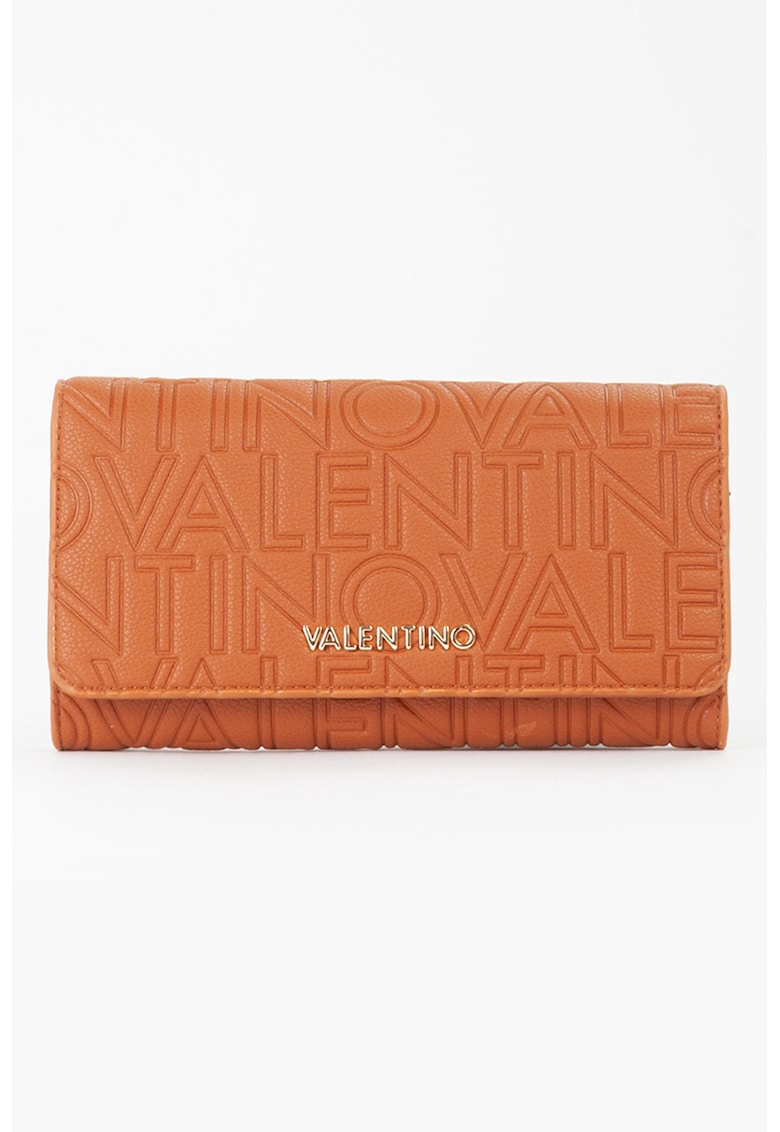 Portofel de piele ecologica cu clapa si model monograma Pansy - Caramel