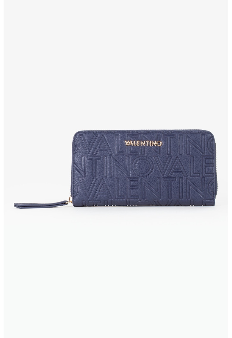 Portofel de piele ecologica cu fermoar si model monograma - Bleumarin