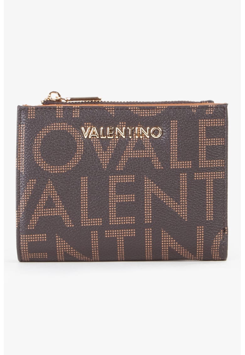 Portofel de piele ecologica cu model logo - Maro inchis