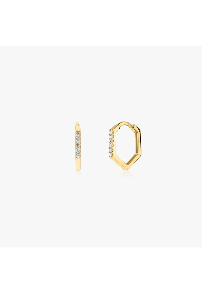 Cercei din aur - Hexagon Hoops - zirconiu - 14k