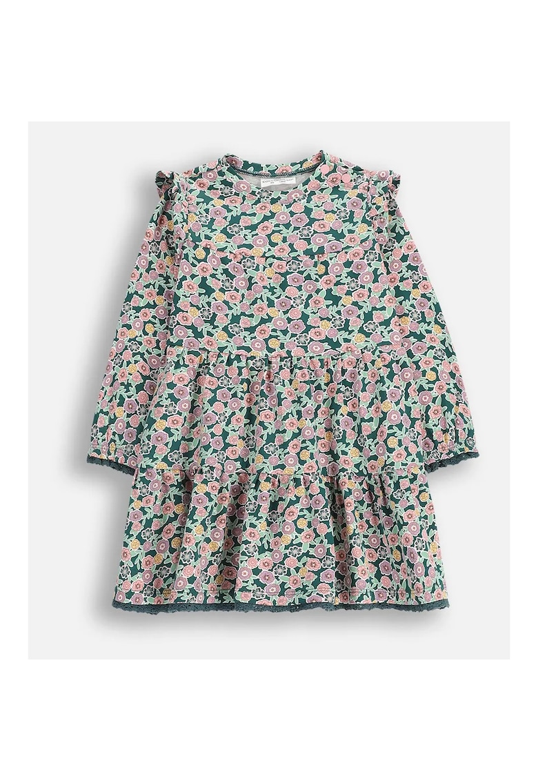 Rochie din bumbac cu model floral si detalii cu volane