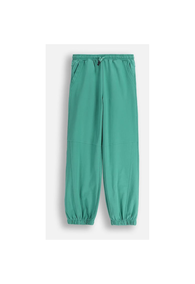 Pantaloni copii - verzi - bumbac - cu talie elastica si buzunare