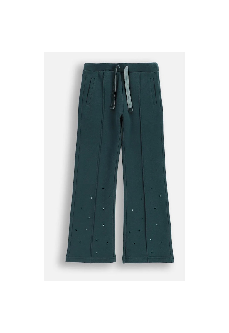 Pantaloni de trening - verzi - cu detalii decorative - bumbac - pentru fete
