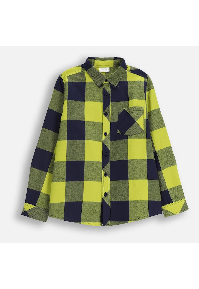 Camasa cu in carouri din bumbac - Verde lime/Bleumarin