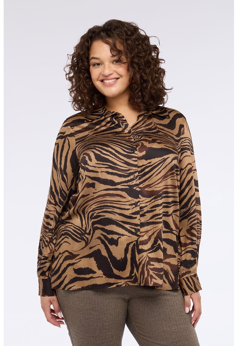 Camasa cu maneci lungi si animal print - Negru/Maro deschis