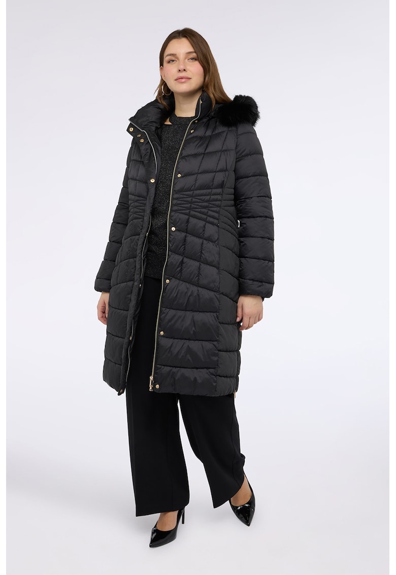 Geaca lunga cu vatelina si guler captusit cu blana sintetica