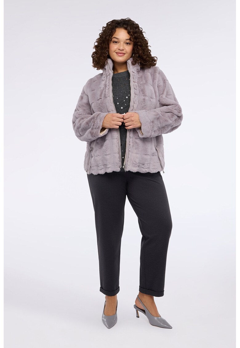 Geaca din material teddy cu guler inalt - Lila pal