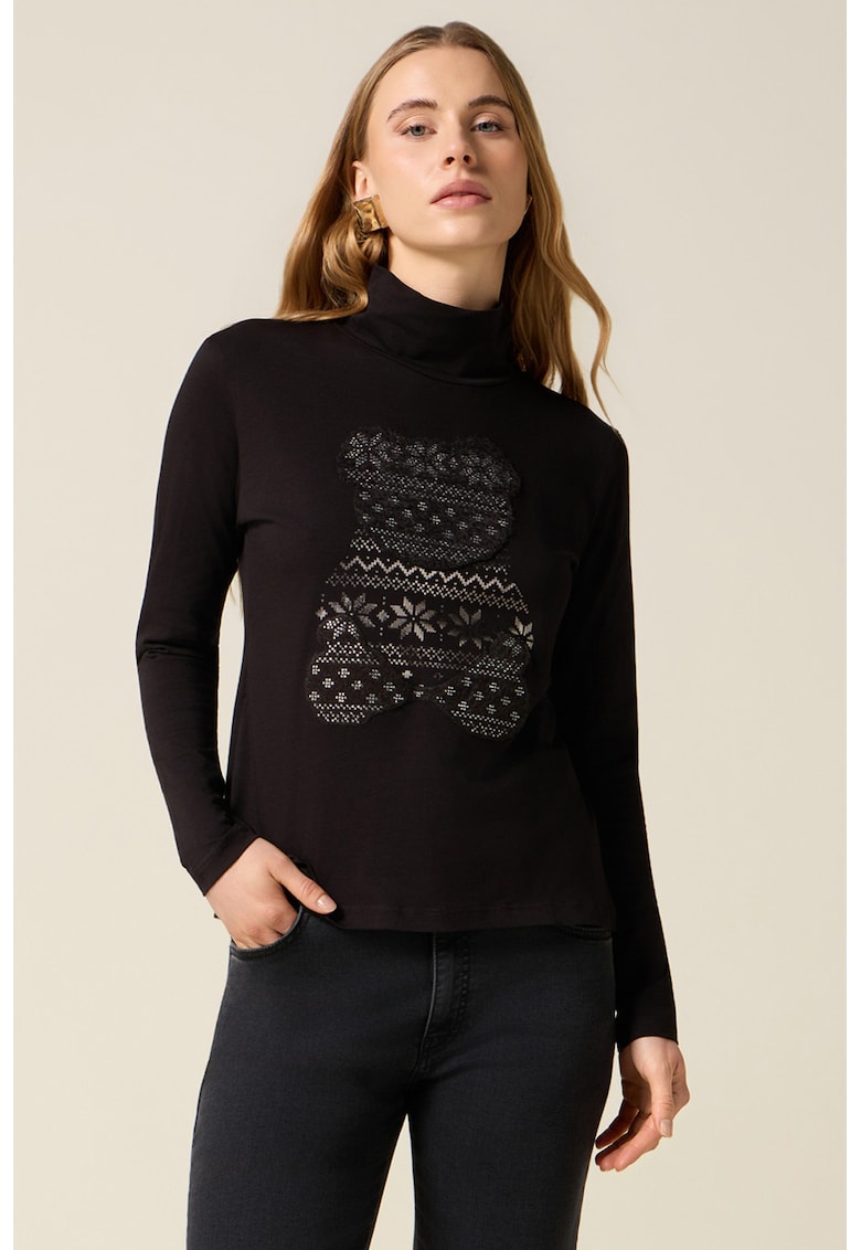 Pulover cu guler inalt si imprimeu tematic de Craciun