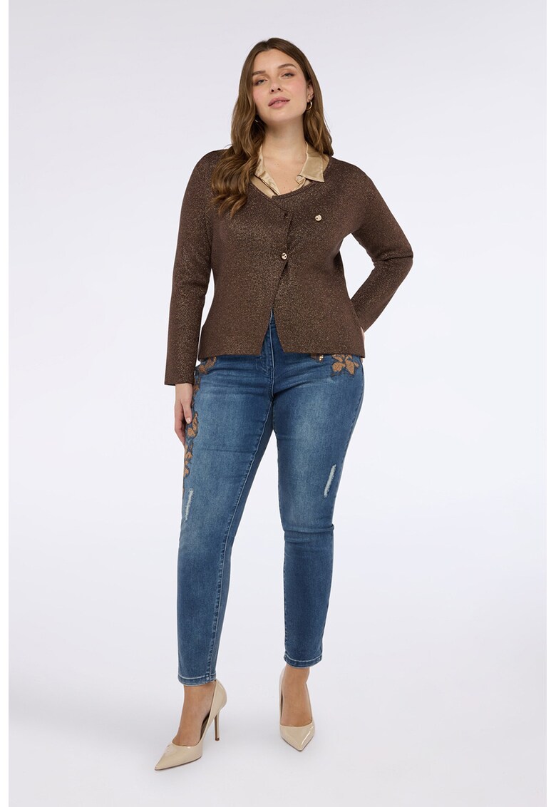 Cardigan cu insertii cu aspect stralucitor - Auriu/Maro