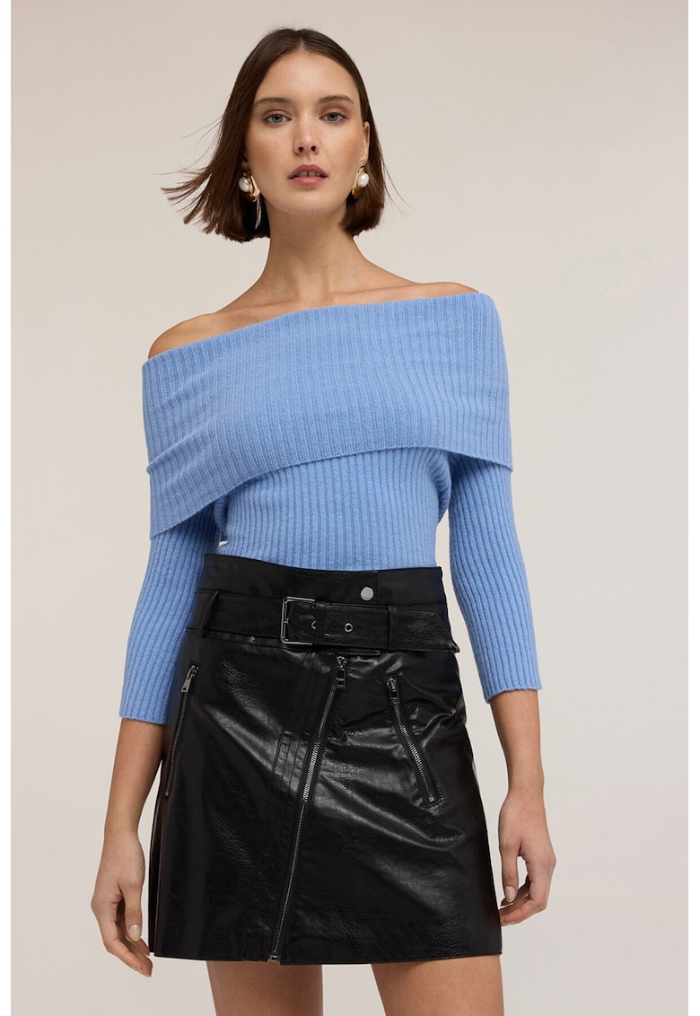 Pulover slim fit cu decolteu pe umeri