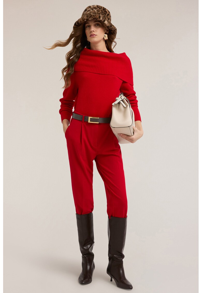 Pulover uni cu decolteu pe umeri - Rosu vermillion