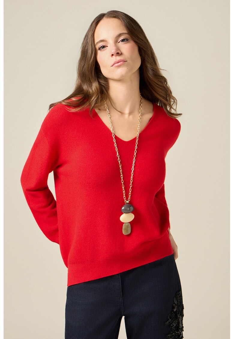 Pulover uni cu decolteu in V - Rosu vermillion
