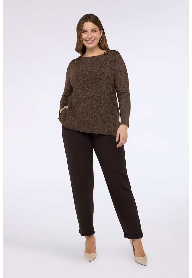 Pulover cu decolteu rotund si insertii cu aspect stralucitor