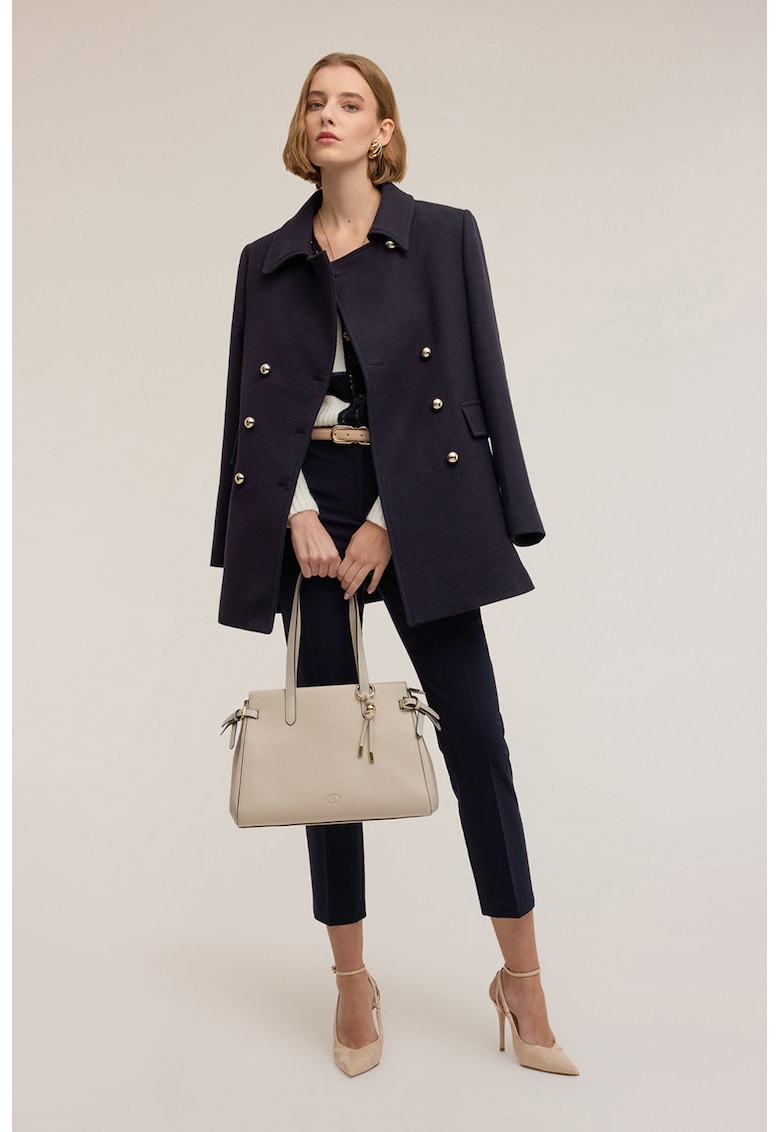 Pantaloni crop cu croiala skinny si detalii pensa