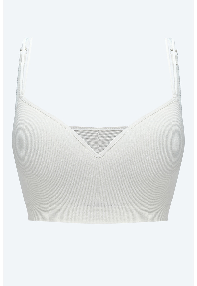 Bustiera bralette cu burete subtire si aspect striat - Alb