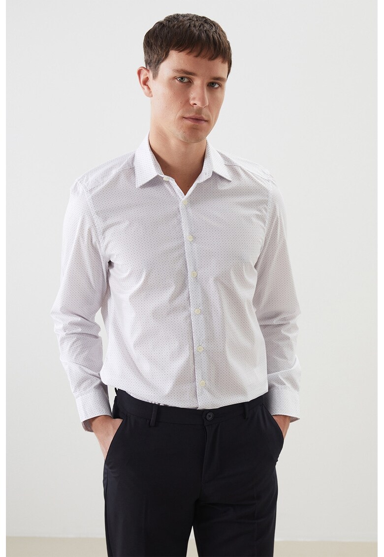 Camasa slim fit cu model cu buline - Alb
