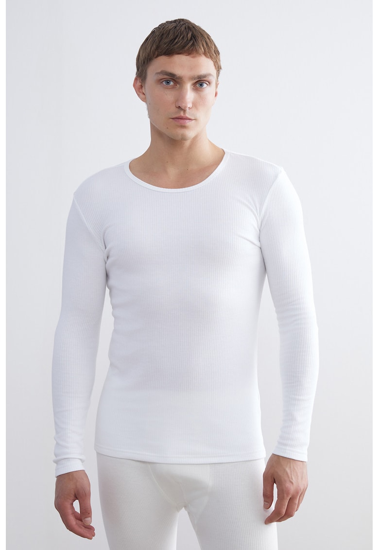 Bluza slim fit cu decolteu rotund - Alb optic