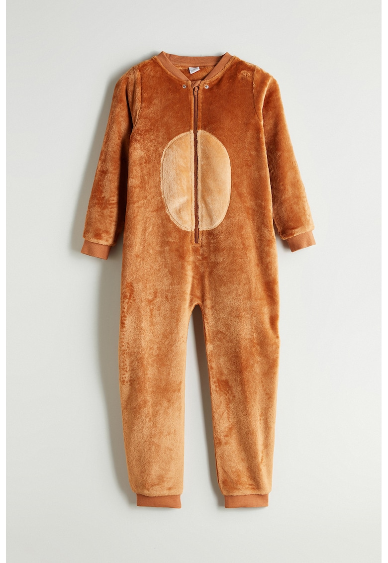 Salopeta din fleece cu gluga - Maro deschis