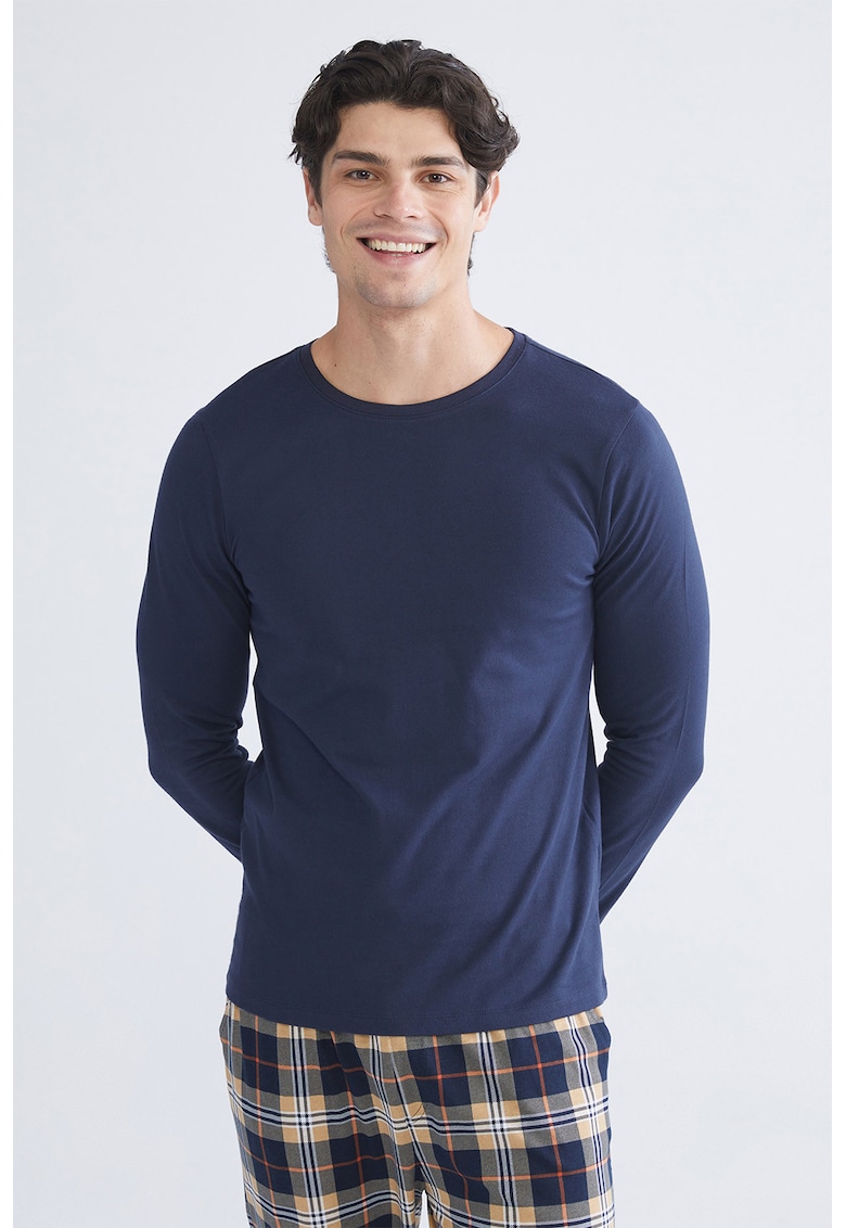 Bluza slim fit de pijama de bumbac - Albastru inchis