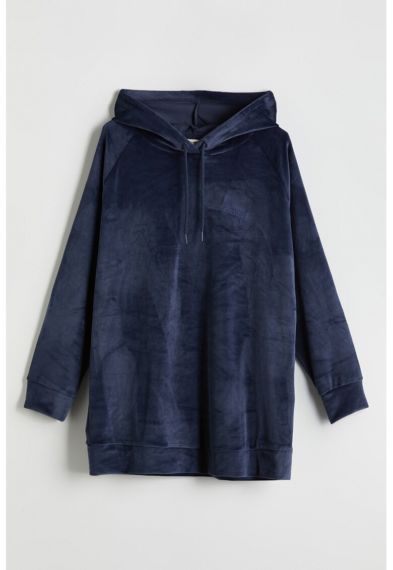 Hanorac de casa din catifea cu maneci raglan - Albastru ultramarin