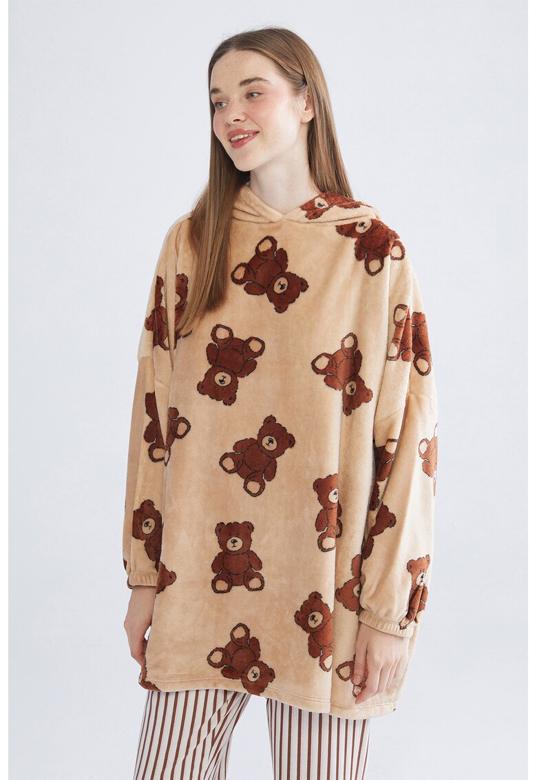 Hanorac de pijama cu model - Maro inchis/Maro deschis