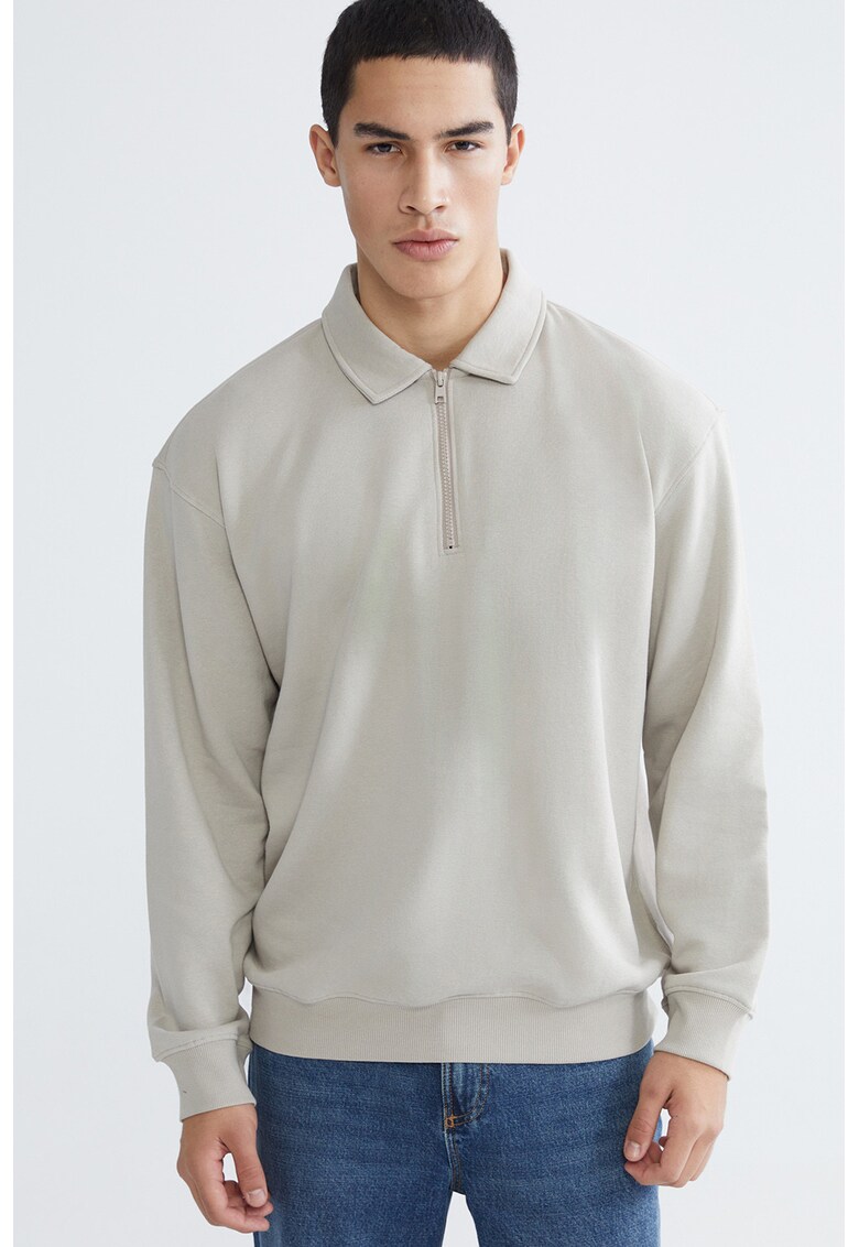 Bluza de trening polo cu croiala lejera - Gri deschis
