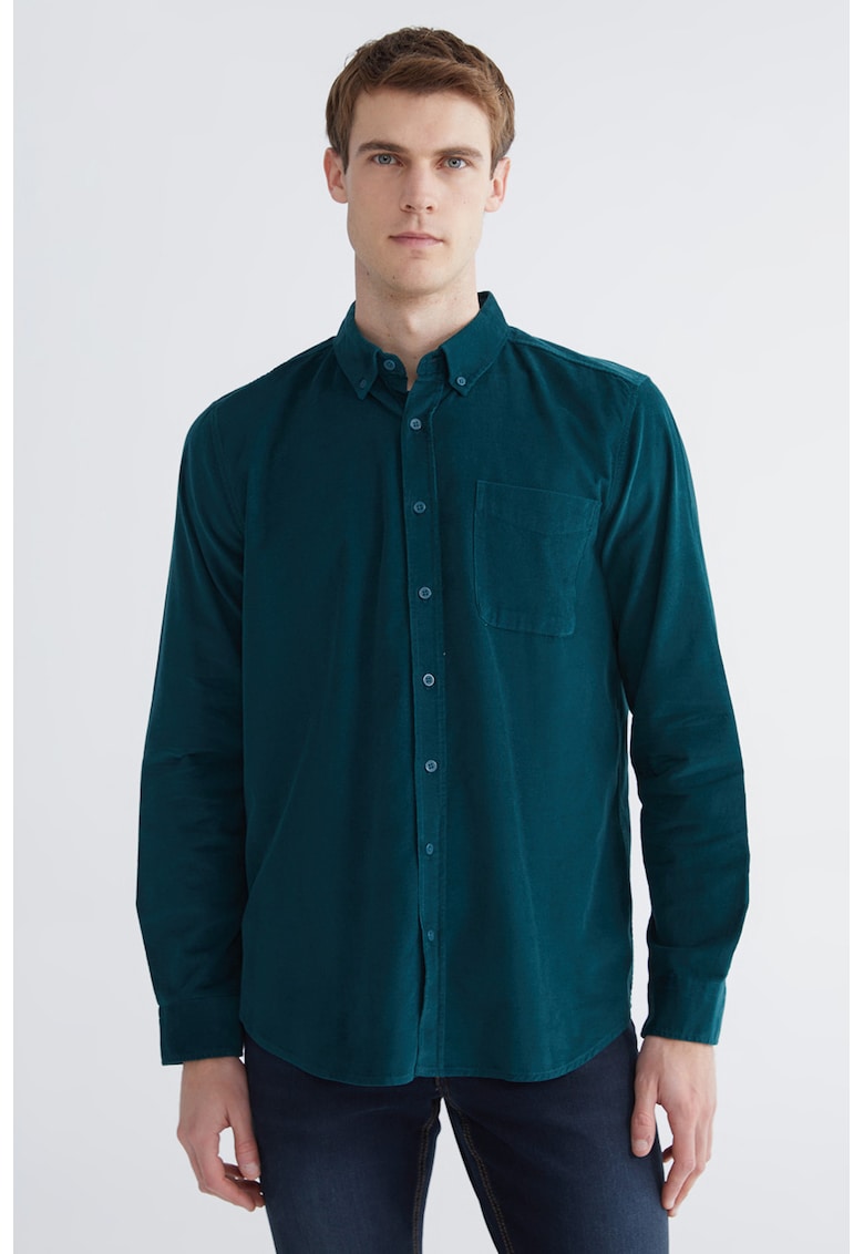 Camasa din reiat cu buzunar pe piept - Verde persan