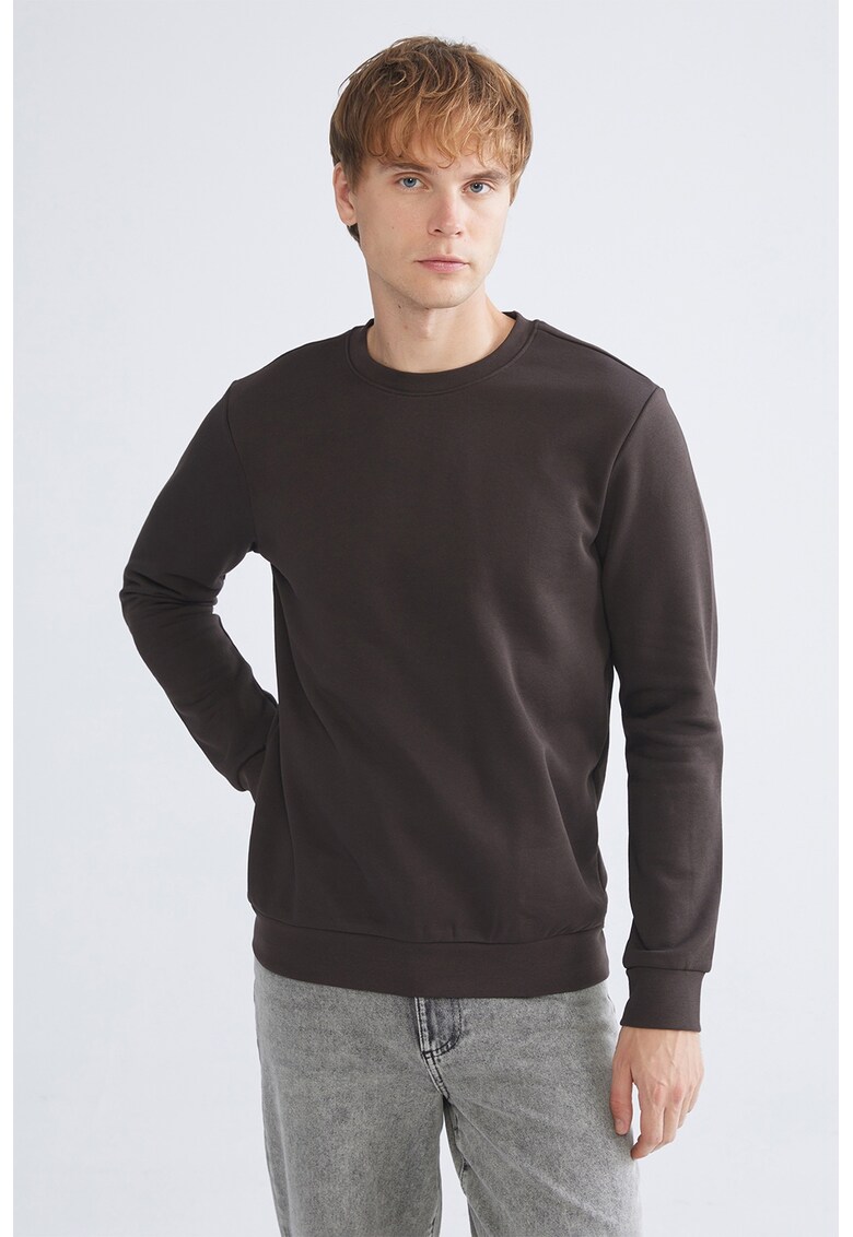 Bluza de trening cu decolteu la baza gatului si model uni - Maro taupe