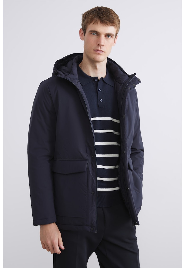 Jacheta cu buzunare multiple si gluga - Bleumarin