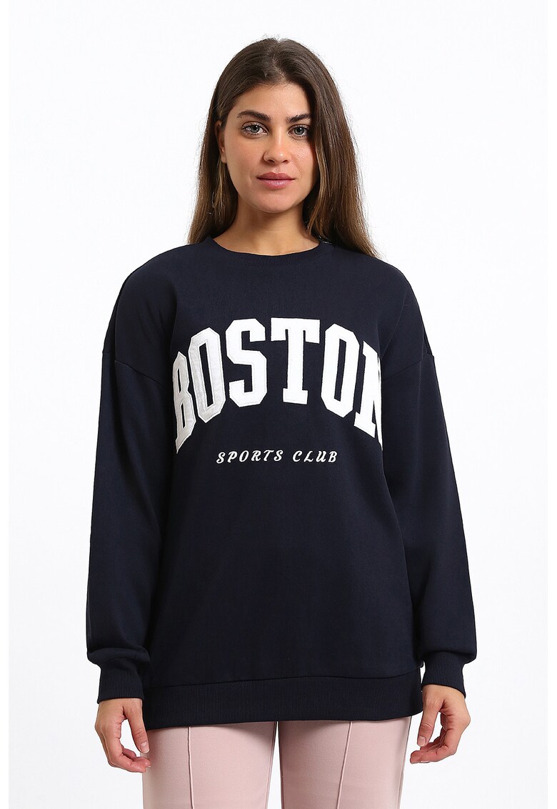 Bluza de trening cu imprimeu text - Alb/Albastru ultramarin