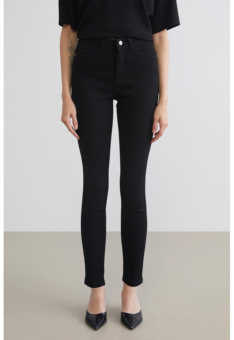 Blugi slim fit cutalie inalta - Negru