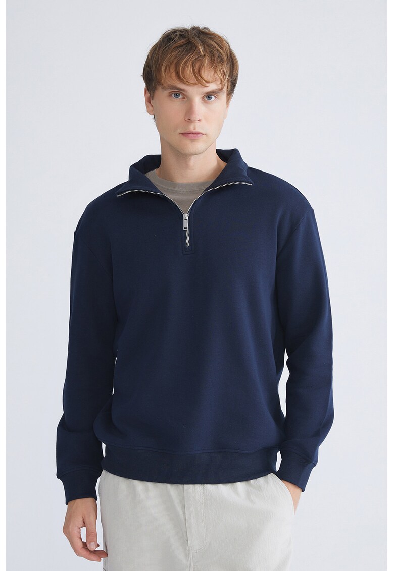 Bluza de trening cu fenta cu fermoar scurt - Albastru ultramarin