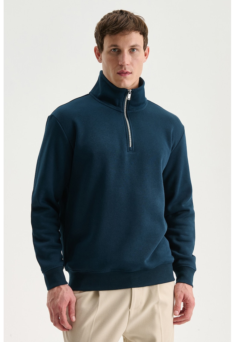 Bluza de trening cu fenta cu fermoar scurt - Albastru petrol